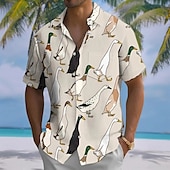 halpa Linnut ja eläimet-Miesten Eläin Hauska Hanhi Paita Havaiji paita Button Up paita Lyhythihainen Havaijilainen Loma Pyhäpäivä Ranta-asut Kesä Kevät Sänkyjen avaus 3D-tulostus kauluspaidat Edessä yksi tasku Khaki