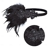 baratos Acessórios e mais-Anos 20 O Grande Gatsby Faixa De Cabelo Estilo Melindrosa O Grande Gatsby Pena Purpurina Brilhante Vintage Mulheres Carnaval Dia dos namorados Baile de Máscaras Traje de festa para noite Mascarilha