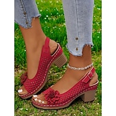 cheap Casual Sandals-Women’s Floral Cutout Slingback Sandals – Comfortable Chunky Heel Summer Sandals for Casual &amp; Garden Party Wear