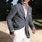 abordables Blazer en lin-Blazer en lin pour hommes veste de sport mode décontracté été unis blazer en lin bleu poussiéreux vert armée coupe standard à boutons simples 2 boutons