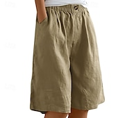 billige Shorts-Dame Shorts Bukser Fritid Knelengde Naturlig عادي Lomme Elastisk midje comfy Utendørs Dagligdagstøy Ut på byen Påfugl Blå Aprikos Lysebrun Lys Himmelblå Sommer Normal