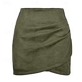 olcso Sima szoknyák-Női Szoknya Bodycon Divat Mini Közepes derekú Szoknyák Sima Fodrozott Mikroelasztikus Vakáció Utca Bor Fekete Rózsaszín Katonai zöld Nyár Poliészter