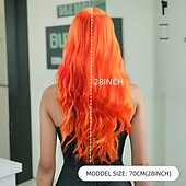 baratos Perucas de festa-Perucas sintéticas Ondulado Trama Curly Corte em Camadas Com Franjas Fabrico à Máquina Peruca 28 polegadas A1 Cabelo Sintético Mulheres Clássico Confortável Cores Gradiente Laranja
