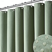 abordables Cortinas de ducha-Cortinas de ducha de tela gruesa texturizada de waffle Resistente a la humedad Forro con ganchos de acero inoxidable Calidad de lujo hotelera Verde salvia 180cm*180cm(70&quot;*70&quot;)