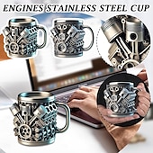 cheap Drinkware-Engines Stainless Steel Mug, Creative Resin and Stainless Steel Coffee Cup, Unique Personality Drinkware, Stylish Whiskey Glass, Perfect Gift and Decorative Figurine for Home and Office