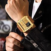 preiswerte Quarz-Uhren-Herren Digitaluhr Quarzuhr Retro Vintage Großes Ziffernblatt Armbanduhr LED-Hintergrundbeleuchtung Chronograph Wasserdicht Echtes Leder Beobachten