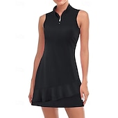 economico Abbigliamento Tennis da donna-US Open Per donna Abito da tennis con pantaloncini e reggiseno incorporati Abito sportivo Senza Maniche Pieghettato Traspirante Tennis Golf Pickleball Collo con zip Tinta unita Vestito Tank Back Nero
