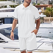 cheap Vacation-Men&#039;s Golf Shirt Golf Polos Shirts Work Casual Lapel Short Sleeve Basic Modern Color Block Patchwork 2 Piece Summer Regular Fit Black White Navy Blue Dark Green Khaki Light Grey Golf Shirt