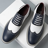 abordables Officiel-Chaussures richelieu pour homme en similicuir blanc et beige avec des touches de bleu – Chaussures de bal tendance pour hommes élégants