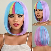お買い得  カーニバルウィッグ-人工毛ウィッグ ストレート ナチュラルストレート レイヤード・ヘアカット ニートバング 機械製 かつら 12 インチ A1 合成 女性用 ソフト クラシック カラーグラデーション 多色