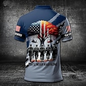 ieftine Festival-Ziua Independenței Americane Bărbați Drapelul SUA american Militar Polo Manșon scurt Tricouri de polo Cămăși cu guler Casual În aer liber Purtare Zilnică Imprimare 3D Vară Albastru piscină