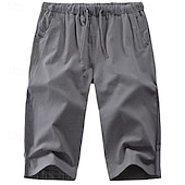 baratos Clássico-Homens Calças Capri Shorts de linho Shorts de verão Shorts de praia Bolsos Com Cordão Cintura elástica Tecido Conforto Respirável Comprimento da panturrilha Férias Feriado Praia Havaiana Boho Preto