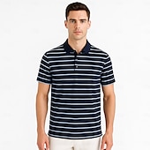 voordelige Heren Elite Polo-heren zijden mix zakelijk casual revers korte mouw kantoor oud geld stijl horizontale strepen knopen zomer geel roze blauw