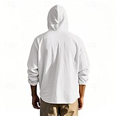 preiswerte Urlaub-Herren Knopfhemd Einfach Urlaub Straße Schwarz Weiß Khaki Grau Langarm Mit Kapuze Frühling &amp; Herbst Bekleidung Button-Down