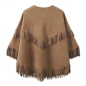preiswerte Boho Tops-Damen Bluse Einfach Stilvoll Modern Langarm Rundhalsausschnitt Normale Oberteile Täglich Ausgehen Asymmetrisch Fransen Khaki Sommer