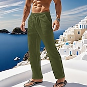 economico Vacanza-Per uomo Pantaloni di Lino Pantaloni Pantaloni Estivi Pantaloni da Spiaggia Tasca Coulisse Elastico in vita Semplice Comodità Traspirante Vacanza Quotidiano Ferie Hawaiano Boho Verde militare Nero