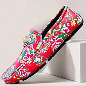 preiswerte Herrenpantoletten &amp; -slipper-Blaue Slipper für Herren mit Blumenmuster und Löwenkopf-Dekoration, stylische Mokassins, ideal für Freizeitausflüge, als Freizeitkleidung und für erholsame Ferien