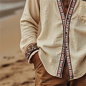 abordables Calle-Hombre Camisa Camisa de verano Camisa de playa camisa occidental camisas retras camisa de la vendimia Color sólido Vacaciones Casual Caqui Manga Larga Todas las Temporadas Ropa Retazos
