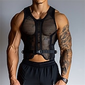 preiswerte Fitness Tank-Tops-Herren Tank Top Weste Unterhemd Ärmelloses Shirt Ärmellos Rundhalsausschnitt Sommer Einfach Mode Designer Basic Netz Klassisch Urlaub Straße Ausgehen Schwarz Top T-Shirt für Herren