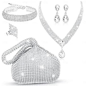 preiswerte Kostümschmuck-Halskette Ohrringe Ring Outfits Tasche elegant &amp;luxuriöse funkelnde Polyester-Strass-Legierung für Cosplay-Modeschmuck für Damen