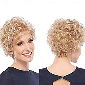 abordables perruque plus âgée-Perruques pour femmes, cheveux bouclés, cheveux courts, perruque dorée, coiffure, cheveux naturels à usage quotidien, convient aux femmes et aux filles d&#039;âge moyen et âgées