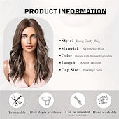 abordables Pelucas sintéticas de moda-Pelucas rizadas marrones para mujer, peluca de cabello sintético con reflejos rubios.