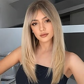 billige Syntetiske trendy parykker-naturlige lange parykker for kvinner med frynser syntetisk varmebestandig hår ombre brun parykk for daglig fest cosplay bruk