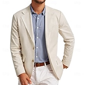 preiswerte Leinenblazer-Herren Leinen Blazer Mode Casual Sommer Einfarbiger Blazer Beige Standard Passform Einreiher mit zwei Knöpfen