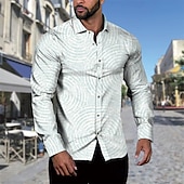 preiswerte Herrenhemd zum Knöpfen-Herren Hemd Sommerhemd Freizeithemd Strandhemd Knopfhemd Grau Blau Schwarz Hellgrün Dunkelgrün Grün Langarm Grafik Revers Urlaub Hawaiianisch Button-Down Bekleidung Polyester Mode Lässig Bequem