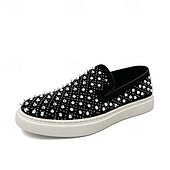 levne Pánské nazouváky a mokasíny-pánské černé slip-on boty s perleťovými detaily - elegantní společenské tenisky na svatby, taneční večírky a luxusní akce