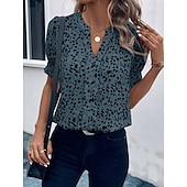 billige Kvinnenes Kunst &amp; Design Topper-Kvinners Bluse Grafisk Prikkete Elegant Casual Korte Ermer V-Hals Vanlige Topper Daglig Ferie Svart Gul Rosa Blå Beige Sommer