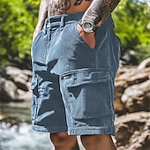 cheap Outdoor-Men&#039;s Cargo Shorts Casual Shorts Hiking Shorts Corduroy Shorts Elastic Waist Multi Pocket Straight Leg Plain Comfort Soft Knee Length Outdoor Casual Daily Fashion Streetwear Black Blue Micro-elastic