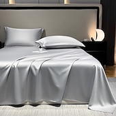 abordables Parures de draps-Ensemble de drap en soie glacée drap de lit simple housse de lit d&#039;été trois pièces protection complète du matelas housse de poussière