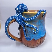 economico Tazze e tazzine-Tazza a forma di polpo blu intenso, tazza da caffè in resina con design a tentacolo 3D, stoviglie a tema nautico, regalo unico per gli amanti dell&#039;oceano &amp;arredamento per la casa