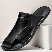 お買い得  アウトドアサンダル-メンズブラウンフェイクレザースライドサンダル - クロスストラップデザインのプレミアム品質。夏の休暇、カジュアルな外出、リラックスした快適さに最適です。