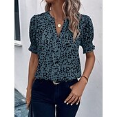 billige Kvinnenes Kunst &amp; Design Topper-Kvinners Bluse Grafisk Prikkete Elegant Casual Korte Ermer V-Hals Vanlige Topper Daglig Ferie Svart Gul Rosa Blå Beige Sommer