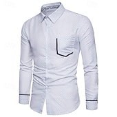 preiswerte Herrenhemd zum Knöpfen-Herren Hemd Sommerhemd Freizeithemd Strandhemd Knopfhemd Weiß Marineblau Langarm Punkte Revers Urlaub Hawaiianisch Button-Down Bekleidung Polyester Mode Lässig Bequem