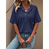 economico Top Semplici da Donna-Per donna Blusa Semplice Essenziale Moderno Manica Corta Scollo a V Top Regolari Quotidiano Bottoni Nero Bianco Rosa Rosso Blu marino Estate