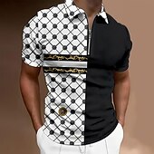 levne Pánské geometrické polo-Pánské Muž Grafika Polo na zip Krátký rukáv Přehnutý Moderní Neformální / sportovní Sporty a outdoor Oblečení na atletiku Běžné / Denní 3D tisk Léto Černobílá