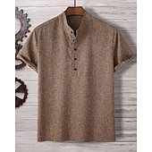 economico Camicie Popover da Uomo-Per uomo Camicia Camicia Estiva Camicia casual Camicia da Spiaggia Camicia con Bottoni Cammello Manica Corta Semplice Henley Vacanza Camicia hawaiana Abbigliamento Poliestere Moda Casual Confortevole