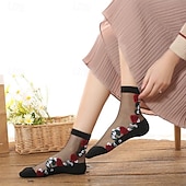 abordables calcetines caseros-6 pares de calcetines de malla transparente con bordado floral para comodidad delgada