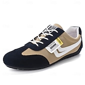 billiga Herrsneakers-Herr Sneakers PU Läder Nylon Andningsfunktion Bekväm Halksäker Snörning Brun Grå Sommar Vår