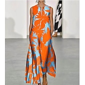 economico Abiti floreali-Per donna Abito maxi Abito a trapezio Abito Estivo Vacanza Casual Boho Quotidiano Ferie Vestibilità comoda Floreale Grafico Senza Maniche Scollo a V Rosa Blu Arancione Estate