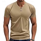 cheap Casual Henley Tee-Men&#039;s T Shirt Henley Shirt Tee Short Sleeve Shirt Short Sleeve V Neck Summer Plain Fashion Designer Basic Plain Vacation Street Going out claret Black Royal Blue Top Tee for Men