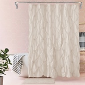 economico Tende doccia-Set di tende da doccia con tappeti tenda da doccia a pieghe pizzicate elegante set di decorazioni per bagno con 12 ganci grigio scuro blu e bianco standard