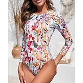 abordables Lycra de surf-Maillot de bain rashguard femme protection solaire UV UPF50+ respirant manches longues maillot de bain maillot de bain 2 pièces natation surf plage sports nautiques floral printemps été automne