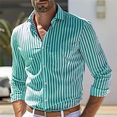 cheap Men&#039;s Button Up Shirts-Men&#039;s Shirt Summer Shirt Casual Shirt Beach Shirt Button Up Shirt Light Pink Yellow Light Green Red Green Long Sleeve Stripes and Plaid Lapel Vacation Hawaiian Clothing Apparel Polyester Fashion