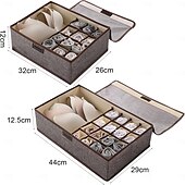 cheap Clothes Drawer Organizers-Sock Underwear Drawer Organizer Storage Box, Foldable Divided Storage with Lid, Cotton Linen Fabric, Bra and Panties Organizer, Dust-Proof Clothing Storage Box for Home Use