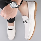 cheap Men&#039;s Slip-ons &amp; Loafers-Men&#039;s White Loafers with Silver Accents, Lightweight Casual Shoes, Ideal for Everyday Wear and Vacation Getaways