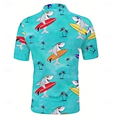 preiswerte Hawaii-Poloshirt für Herren-Herren Delphin Palme Polo Kurzarm Polo-Shirts Hemden mit Kragen Resort Schule Outdoor Alltagskleidung 3D-Druck Sommer Blau